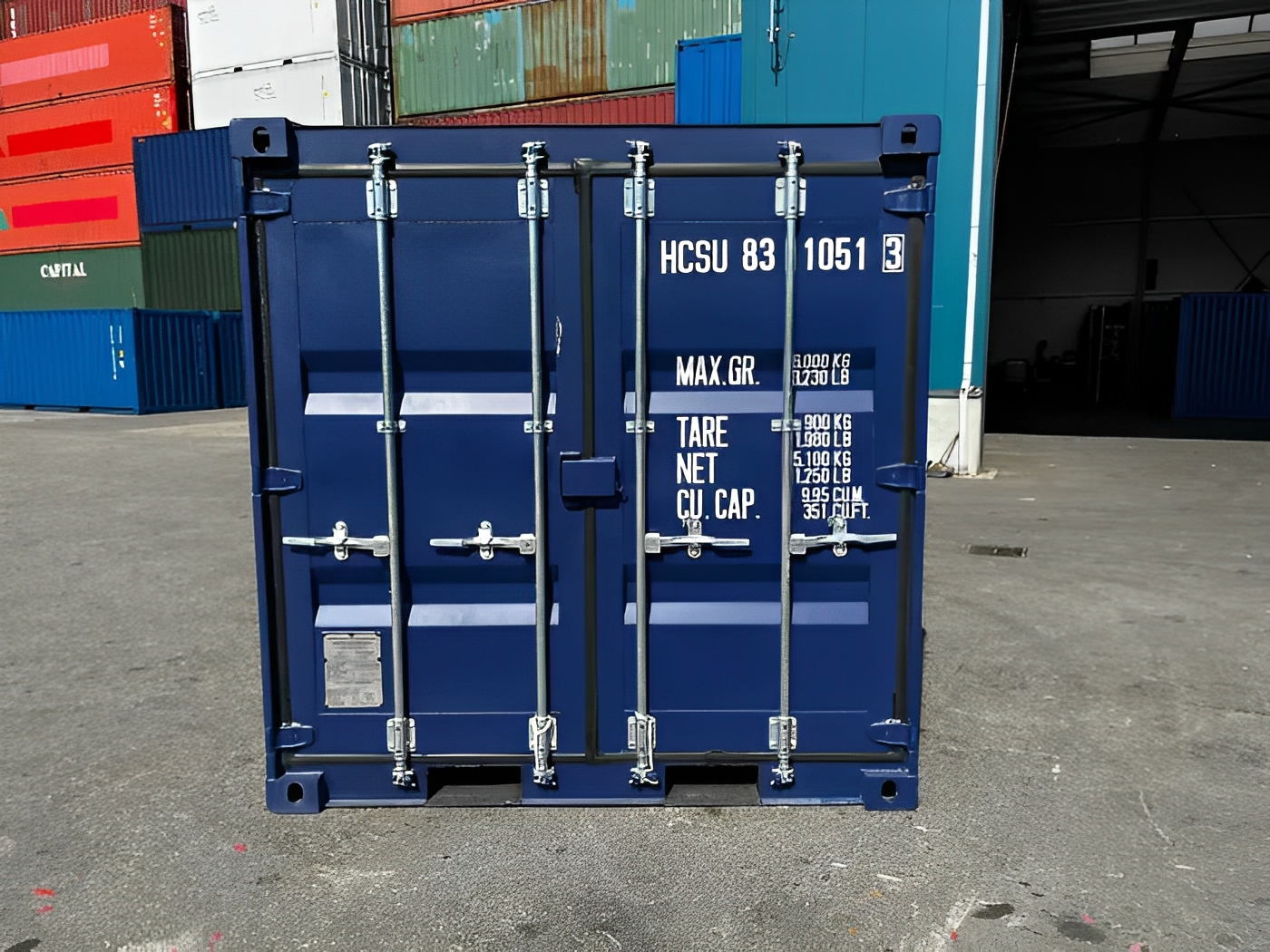 8ft blue shipping container for sale – one trip, secure steel storage unit