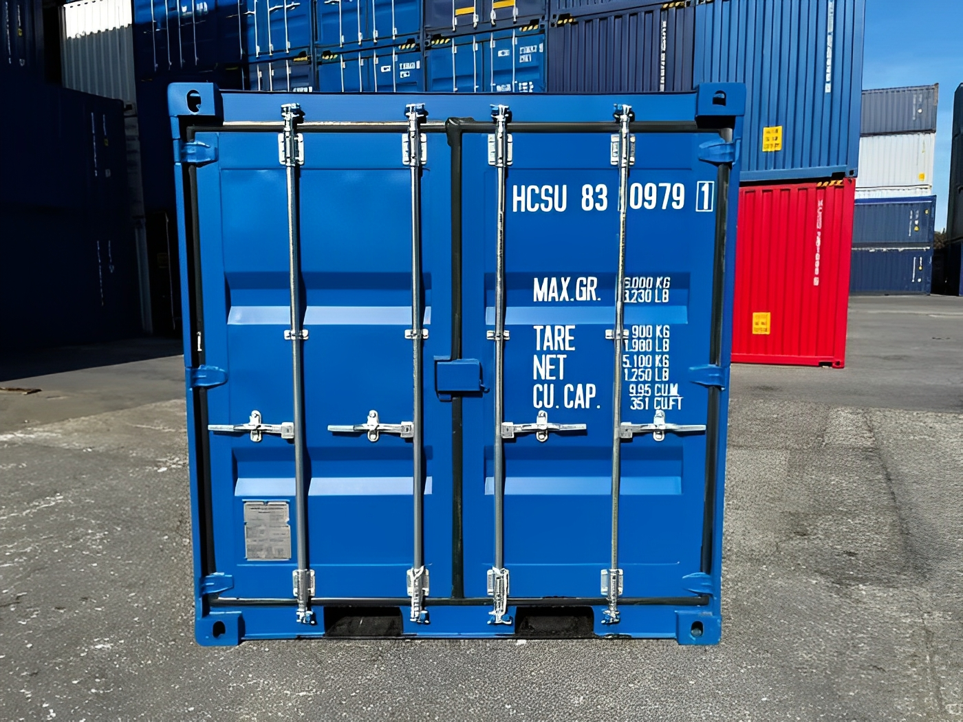 Compact blue steel shipping container ideal for storage and transport